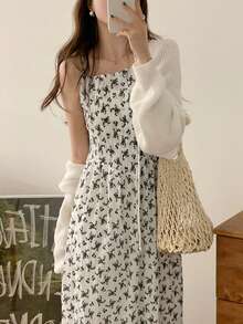 Summer Ditsy Floral Loose Strap Casual Dress, Flattering