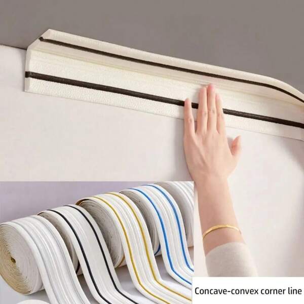 1Rolls 14cmx2.3m Self Adhesive Flexible Foam Molding Trim, Peel And Stick Baseboard Molding Trim, 3D Decorative Wall Lines Wallpaper Border For Floor Wall