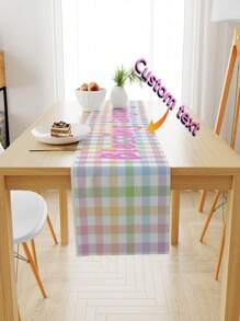 2 pièces Chemin de table à carreaux colorés, en matériau polyester pour la décoration de la maison et de la table à manger, personnalisable avec des mots de bénédiction