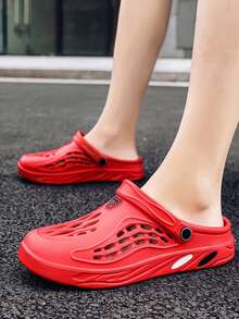 4-Season Unisex Slip-On Sandals, Teens & Couples Casual Breathable Perforated Slides, Outdoor Beach Aqua Shoes, Water Hiking Shoes, Rainy Day Slippers, Versatile Design (Some Perforated Holes May Not Be Fully Punched Out) - Red - View 8