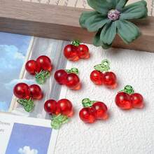 12/18pcs Red Cherry Pendant With Green Leaves, 3D Fruit Acrylic Cherry Accessories For DIY Jewelry Making, Earrings, Necklaces - Multicolor - View 4