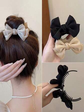 1个优雅蝴蝶装饰发爪夹，大号防滑发爪，适用于马尾辫、丸子头等发型，适合女性和女孩，花朵发夹，冬季发饰，蝴蝶结发饰