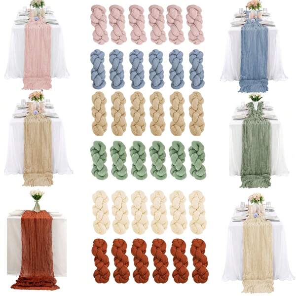 Kästerkleintuch Tischläufer, romantische Atmosphäre Boho Gaze Käsetuch Tischläufer, rustikaler zerknitterter Tischläufer für Frühling Sommer Brautparty, Hochzeitsparty, Garten Zimmer Deko, Geburtstagstisch, Abendessen Dekor, hochwertige Bankettdekoration und verschiedene Festivalpartydekoration - 1 Stück/6 Stücke/10 Stücke Geschenke, Strand, Schulmaterial