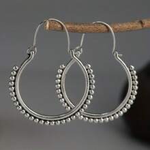 Unique Handmade Silver Hoop Earrings - Modern Hoops, Great Gift Jewelry For Her - Antique Silver - View 1