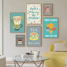 1 pieza Pintura en lienzo de arte de pared para la cocina con impresión de tazas y libros, impresión motivadora, impresión de tazas, arte nórdico moderno para decoración del hogar y la sala de estar, con marco opcional