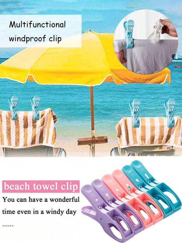 12-1pc Beach Towel Clips, Plastic Beach Towel Clips, Clothespins, Windproof Clothespins, Large Cute Windproof Clothespins, Plastic Quilt Clips, Use These Brightly Colored Heavy-Duty Beach Towel Clips To Secure Your Beach Towels! Windproof And Seamless Sheet Socks Holder Clips, Suitable For Home Use And Travel
