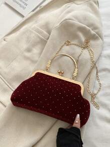 2025 New Rhinestone Chain Decor Evening Bag, Fashionable Handbag For Ladies, Shoulder Bag, Clutch, Sling Bag, Solid Color