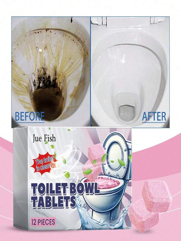 Jue-Fish 12pcs Of Toilet Cleaning Effervescent Tablets For Commercial Toilet Cleaning, Deodorizing, Descaling And Stain Removal. Descaling And Deodorizing, Preventing Stain Deposition.