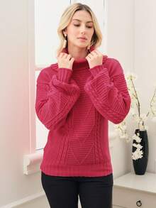 Women's Knitted Turtleneck Sweater – Comfort And Style For Winter - Hot Pink - View 2