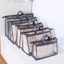 6pcs Transparent Non-Woven Fabric Tote Bags With Zipper And Handles, Garment Bag For Wardrobe Storage, Bag Accessories - Grey - View 2