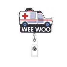 1pc Interesting Cartoon Ambulance With Retractable Badge, Creative Rotating Easy Clip Suitable For Doctors, Nurses, Daily Use, Bag Pendant, Badge, Gift