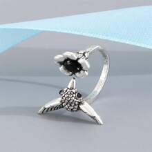 Vintage Retro Legierung Kolibri & Blumen Element Design offener Ring