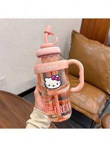 Sanrio三丽鸥1PC KT运动吸管水瓶-大容量冰王杯高颜值女生大号，适合户外、办公室、露营、居家和学校-大容量KT设计