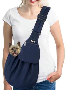 SlowTon Cangurera Mochila para Llevar Perro Manos Libres con Correa Acolchada Ajustable, Bolsa de Algodón Transpirable con Cinturón de  para Mascota hasta 6kg, Lavable aáquina (Negro) - Nuevo-Negro - Ver 10