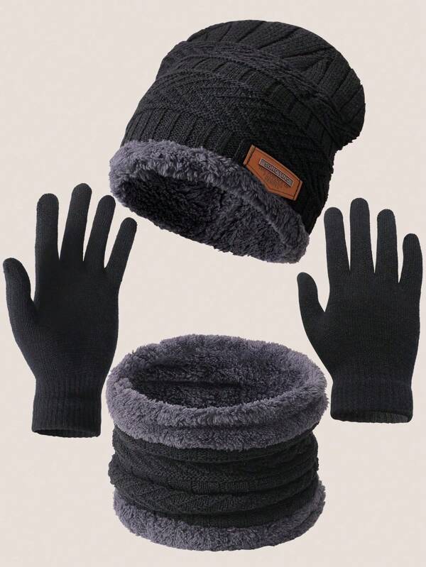 3Pcs Set - Women Winter Knit Hat, Unisex Knit Beanie, Neck Warmer Scarf And Gloves, Elastic Dual Layer Warm Hat + Scarf + Gloves Combo, Suitable For Winter Warmth, Ideal For Holiday/New Year Gift, Outdoor Warm Set, Cozy Knit Beanie With Scarf And Glove Set, Fashion Knit Round Brim Hat With Scarf Set