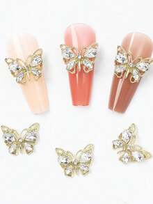 5 件 3D 蝴蝶指甲饰物，金色、银色闪亮奢华宝石，水晶钻石珠宝耳钉配水钻，用于指甲设计，美甲装饰套装，适用于丙烯酸指甲 - 彩色 - 查看 7