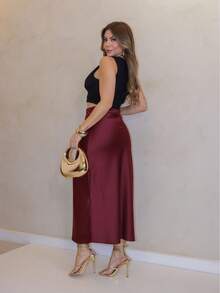 YING ZI Elegant Mode Long Formal Skirt - Redwood - View 2