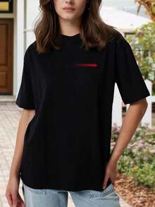 Camiseta gráfica de París para mujer, elegante, cómoda, de manga corta con detalles rojos - Inspirada en la moda francesa | Uso informal diario - Negro - Ver 1