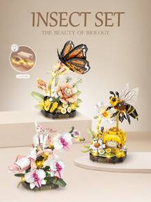 Klocki LOZ Mini Bricks Biedronka, Pszczoła, Wieczny Kwiat, Uroczy model owada, Dekoracja biurka dla dorosłych, Prezent na święta/Boże Narodzenie