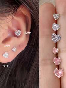 1/3pair Set Fashionable Luxury Sparkling Heart Zirconia Stud Earrings, Petite & Minimalist Design For Women