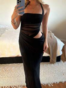 WOWDARK Women Summer Spaghetti Strap Mesh Strap Slip Dress