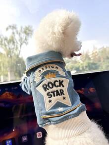 1 pieza Ropa para mascotas para perros y gatos, diseño de estrella de rock, atuendo lindo y elegante para razas de tamaño pequeño como Bichón Frisé, Poodle, cachorro, gatito - casual, de moda, cómodo - Azul - Ver 2