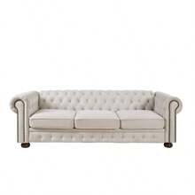 Chesterfield Sofa Beige Linen Fabric (Beige)-1515 - Multicolor - View 9