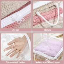 5 Packs Extra Large (24in) Clear Zipper Storage Bags With Handles, Two-Way Zipper Folding Wardrobe Storage Bags, Sheet Storage Bags, Plastic Clothes Storage Box, Towel Storage Box