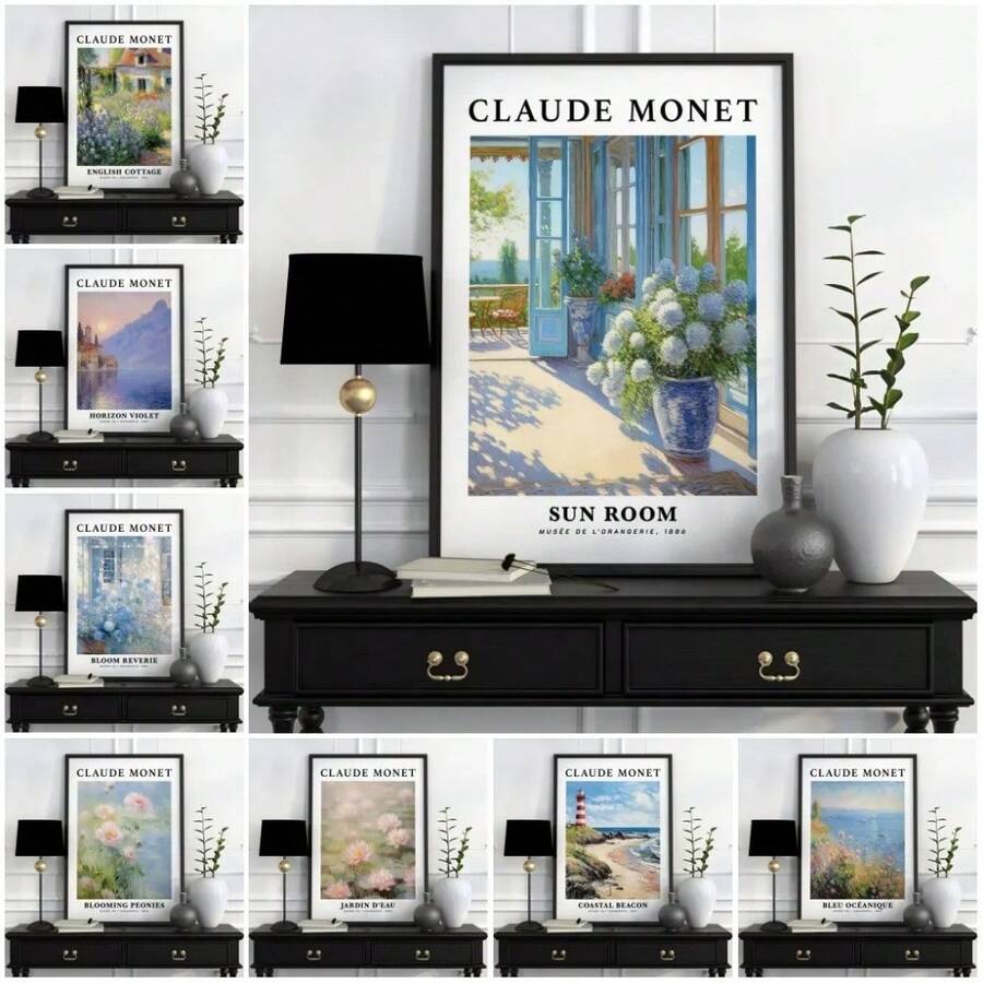 1pc Nghệ thuật vẽ nổi tiếng Claude Monet Bản in và áp phích Cổ điển Đầy màu sắc Sân trong Hoa Phong cảnh Biển Tranh vải Trang trí nhà Quà tặng Khung tùy chọn - Nhiều màu - Xem 1
