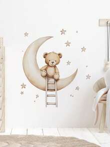 1pc Glam Style Teddy Bear With Balloon Wall Decal, Detachable Waterproof PVC Sticker, Glitter Embellished, Self-Adhesive, Single Use, Asymmetrical Shape, For Plastic Surfaces - Multicolor - View 9