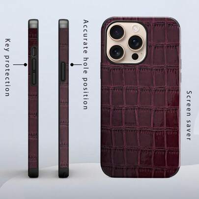 鳄鱼纹 1 件装黑色鳄鱼皮手机壳，具有防震设计和音频增强功能，适用于 防水防摔防刮