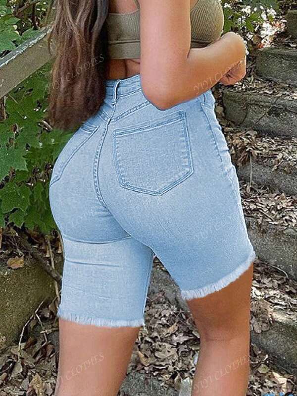 Shorts Ins, shorts jeans de cinco pontas, corte coreano justo, calças K-Pants com franjas e perna reta