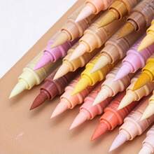 12-Farben-Set hautfarbener wasserlöslicher Soft-Tip Marker, deckend und stapelbar, Studentenwasserfarben-Stifte, kein Drücken nötig, Kunstmalerei, Handzeichnung, Graffiti-Stift, wasserdicht, Schulbeginn, Schulmaterial