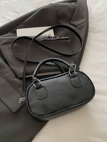 女士迷你复古黑色保龄球包，新款时尚迷你设计小手提包，休闲单肩斜挎包，手机和零钱包，波士顿包款式 - 黑色 - 查看 7