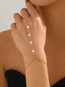 LIEBEIRIS 1 条 18K 镀金珍珠不锈钢手链，适合女性日常佩戴和送礼