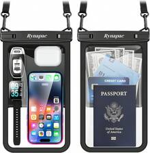 Bolsa impermeable para teléfono de hasta 10 - Paquete de 2 fundas impermeables para 17 16 15 14 Pro S25 S24 Ultra, protector de agua IPX8 para celular, esenciales de playa, imprescindibles de viaje - [Negro + Azul] Funda grande impermeable para teléfono - Ver 11