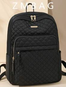 女士尼龙纯色绗缝大容量多功能背包，简约休闲学生学校旅行通勤包