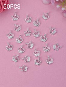 50pcs Colorful Crown Shaped Nail Art Decorations Set - Shiny Rhinestone Nail Decor, Suitable For DIY Nail Design, Fragrance-Free, Ideal For Nail Art Enthusiasts - Silver - View 7