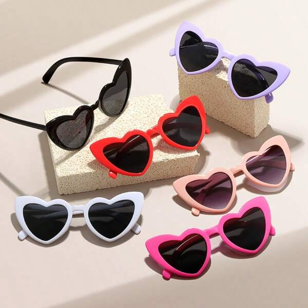 1pc Red Heart-Shaped Beach Fashion Glasses Suitable For Women For Party Photos