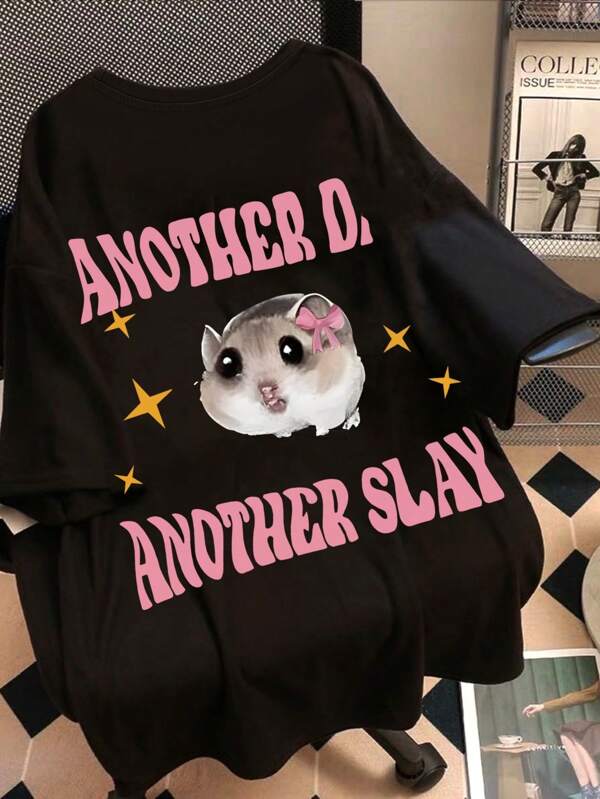 Teen Girl Loose Plus Size ANOTHER DAY Prints Round Neck Short Sleeve Girl T-Shirt,This Summer's New Style Is Perfect For Vacation, Leisure And Shopping,Back To School