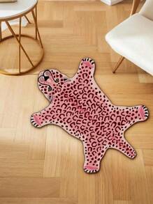 1pc Plush Pink Leopard Print Floor Mat - Asymmetrical Shape Carpet, Soft Plush Texture, Machine Washable, Home Decor Suitable For Living Room, Bedroom, Bathroom, Kitchen, Room Decoration (Handcrafted Asymmetric Pattern May Have 1-5cm Deviation, Suggest Ordering Larger Size)