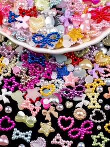 Assorted Mixed 1200 Pieces Mixed Pearl 3D Nail Decorations White Pink Multi-Shape Heart Moon Sun Bowknot Nail Decorations Flat Mixed Heart Star Bowknot Round Pearl Nail Beads For Women Nail Salon Leisure DIY Crafts Jewelry Accessories With Tweezers And Pick Up Pencil Middle Eastern Style Japanese And Korean Style Spring And Summer Supplies