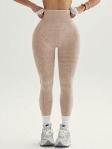 3Pcs/Set Women Seamless Outdoor Sandwashed Sports Yoga Pants, High Waist High Elasticity Breathable Moisture-Wicking, Peach Butt Enhancing, Versatile Leggings, Soft & Skin-Friendly Tights Spring - Nhiều màu - Xem 2