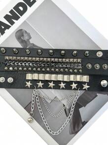 Xiacheng 1/3pcs Punk Rock Studded Bracelet Set, Goth Spiked PU Leather Cuff Bangle, 80s Wristband Bracelets Adjustable For Men Women