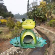 Feeding Container Metal Bird Feeder, Garden Cute Frog Shaped Durable Bird Water Bowl Hanging Cute Bird Food Dispenser - 綠色 - 查看 5
