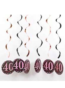 6pcs/1set Black Rose Gold PVC Spiral Hanging Ornaments For 18th/21th/30th/40th/50th/60th/70th Birthday Decorations Party Background Decoration Supplies