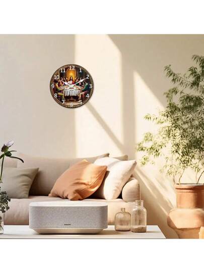 [10 16 Inch Silent Wooden Clock] Lively 10 Wand Klok "The Last Supper" Quiet Operation, Living Room, Bedroom, Kitchen, Office Ideal Baptism Featured The Supper Illustration, Large Size Room Bedroom Dormitory Back To School Surprise Home Supplies view 5