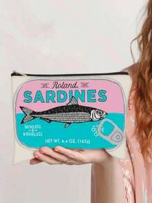 独特的红色帆布沙丁鱼罐头迷你化妆包 - 时尚拉链袋，旅行必需品，橄榄油设计，轻巧可洗，非常适合配件或铅笔盒，小化妆包，回到学校假期暑假学校用品包，适合学校旅行包，女士化妆包，适合旅行 - 彩色 - 查看 7