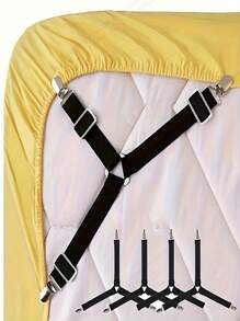 4pcs Adjustable Non-Slip Triangle Bed Sheet Fasteners With Transparent Elastic Clips - Suitable For Couch Covers And Bedding, Easy To Clean, Bed Sheet Straps