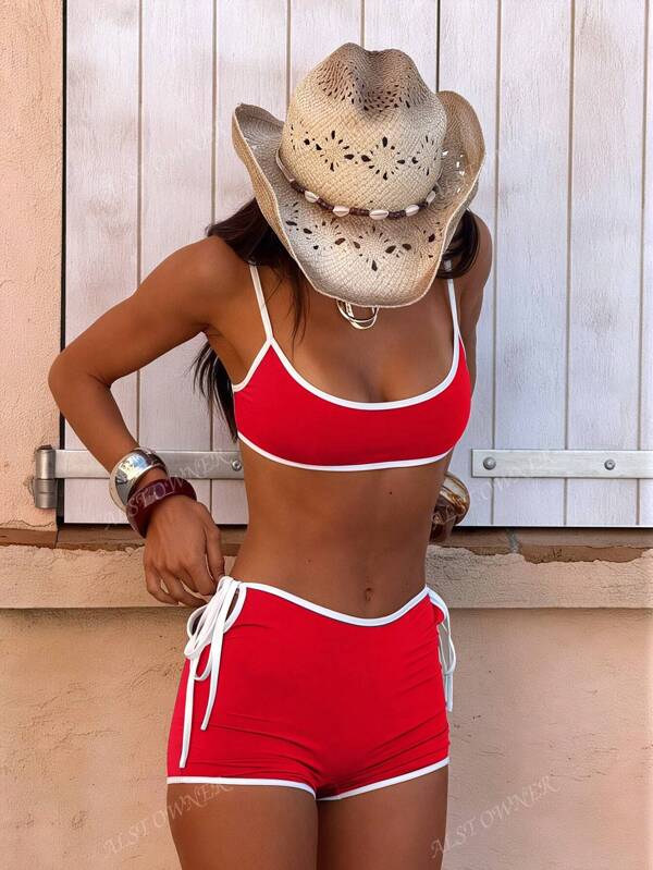 Women Bikini Set, European Style Sporty Croptop Bralette Vest Swimwear Bikini Set , Boyshort Swim For Girls Holidays